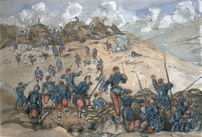 Angriff auf das Bastion Central durch die französischen Truppen unter General Desalles während der Belagerung von Sewastopol, aus einem Album von Gemälden und Skizzen bekannt als 